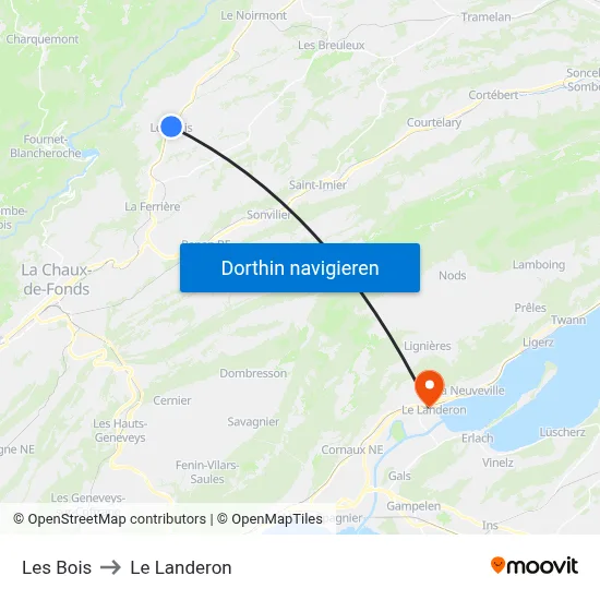 Les Bois to Le Landeron map