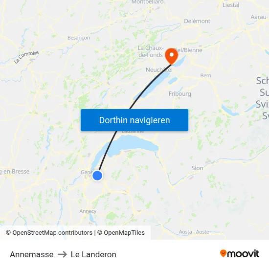 Annemasse to Le Landeron map