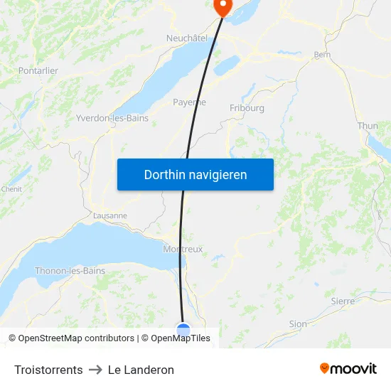 Troistorrents to Le Landeron map