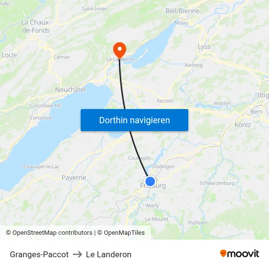 Granges-Paccot to Le Landeron map