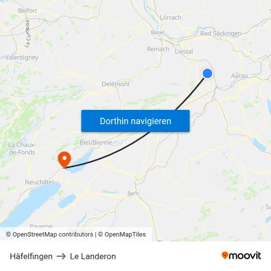 Häfelfingen to Le Landeron map