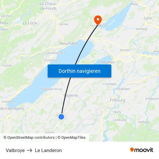 Valbroye to Le Landeron map