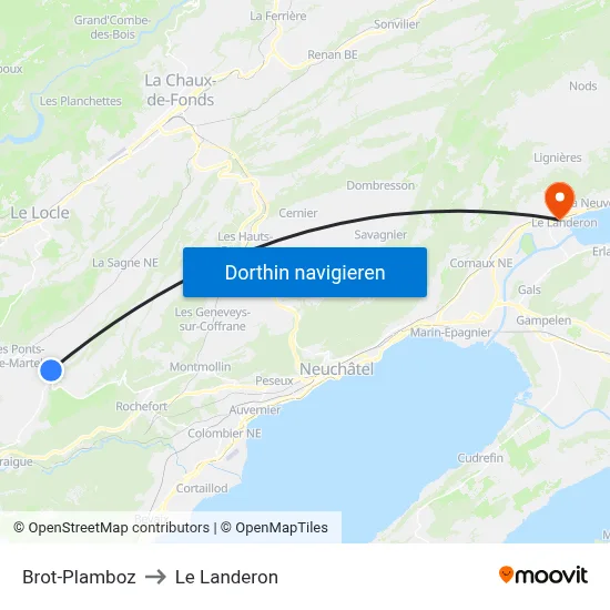 Brot-Plamboz to Le Landeron map