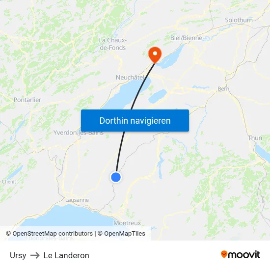 Ursy to Le Landeron map