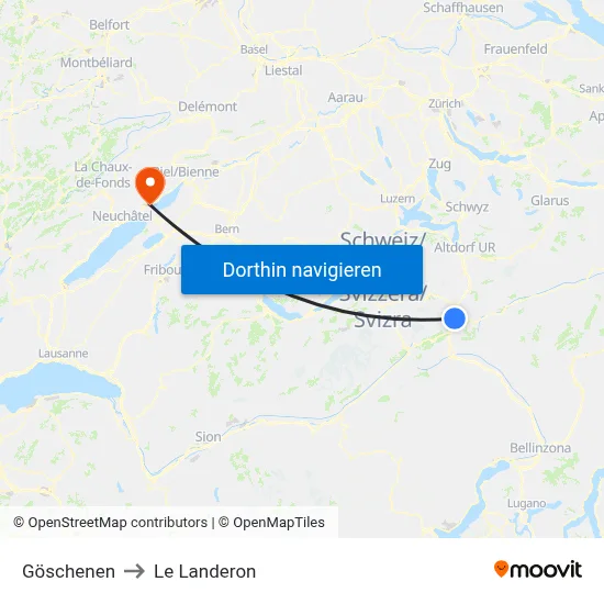 Göschenen to Le Landeron map