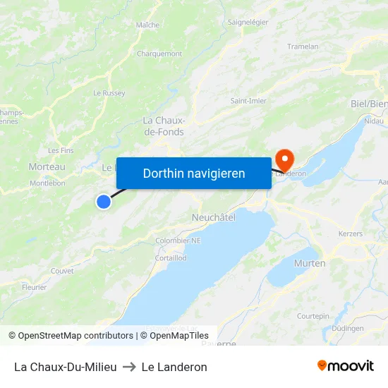 La Chaux-Du-Milieu to Le Landeron map