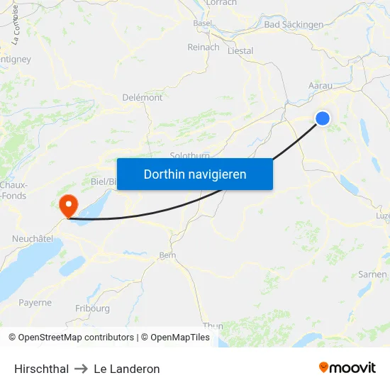 Hirschthal to Le Landeron map