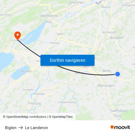 Biglen to Le Landeron map