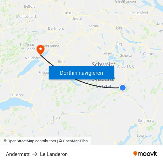 Andermatt to Le Landeron map