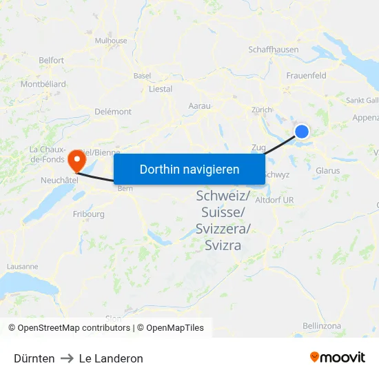 Dürnten to Le Landeron map