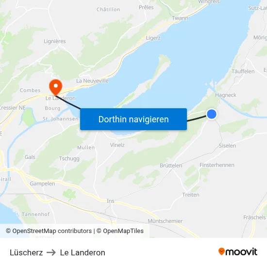 Lüscherz to Le Landeron map
