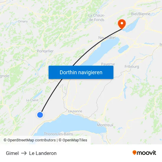 Gimel to Le Landeron map