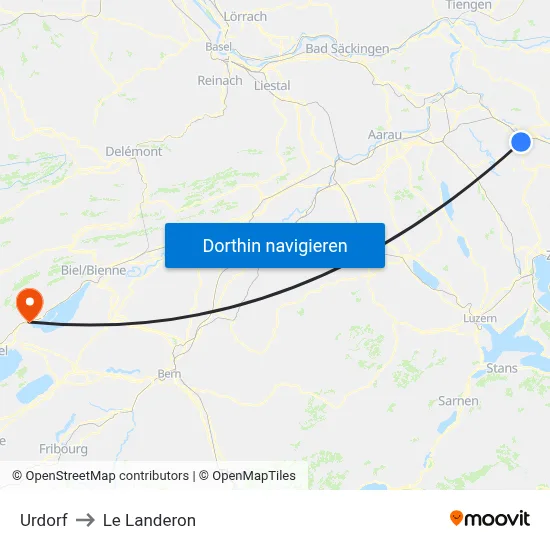 Urdorf to Le Landeron map