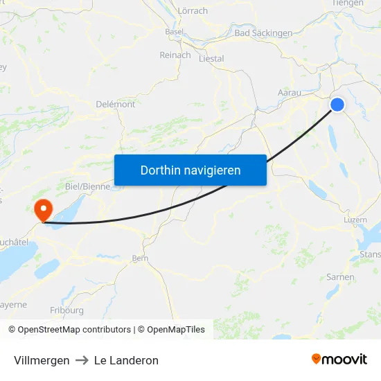 Villmergen to Le Landeron map
