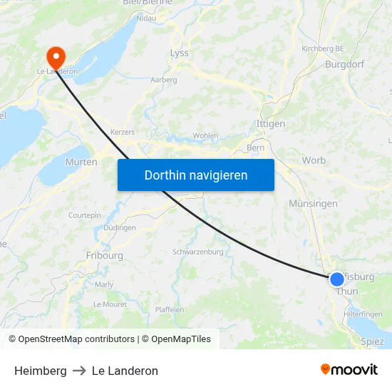 Heimberg to Le Landeron map