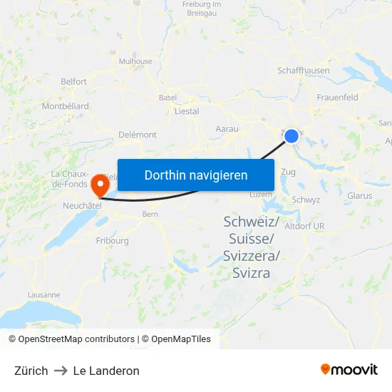 Zürich to Le Landeron map