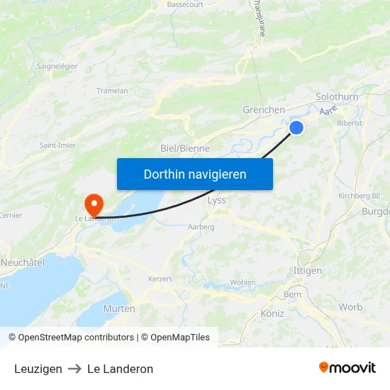 Leuzigen to Le Landeron map