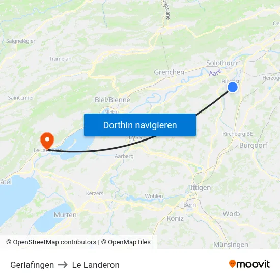 Gerlafingen to Le Landeron map