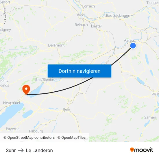 Suhr to Le Landeron map