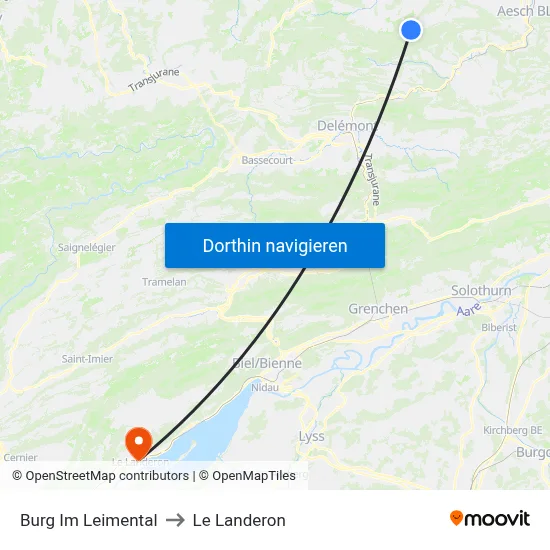 Burg Im Leimental to Le Landeron map