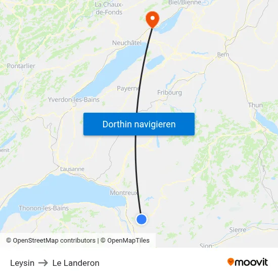 Leysin to Le Landeron map
