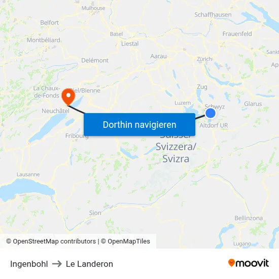 Ingenbohl to Le Landeron map