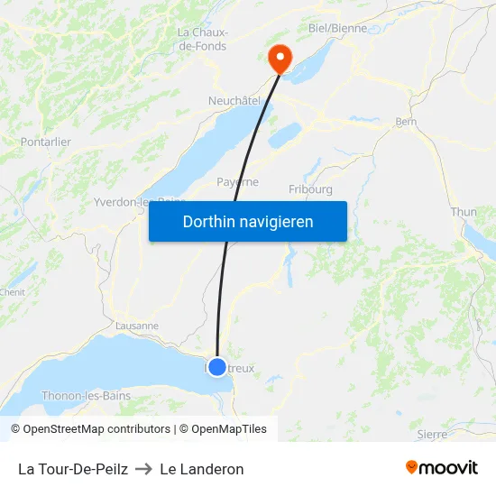 La Tour-De-Peilz to Le Landeron map