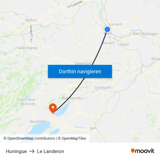 Huningue to Le Landeron map