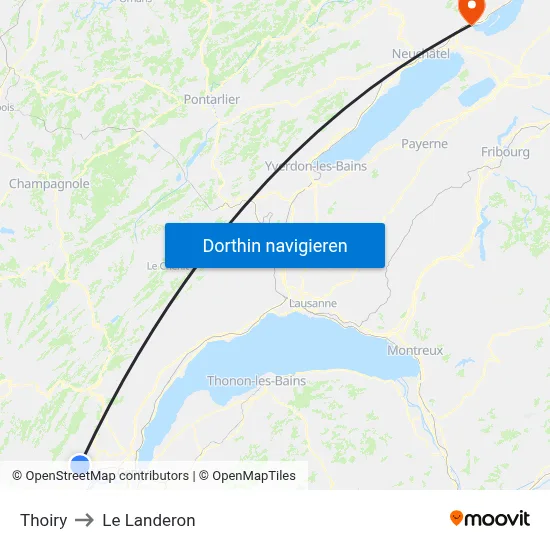 Thoiry to Le Landeron map