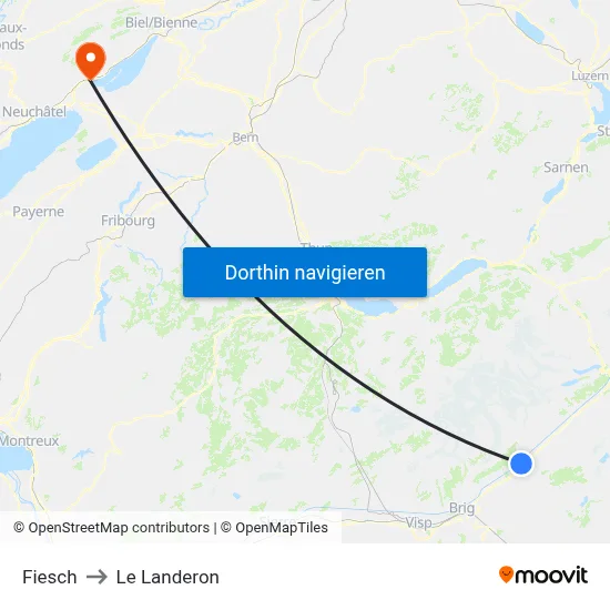 Fiesch to Le Landeron map
