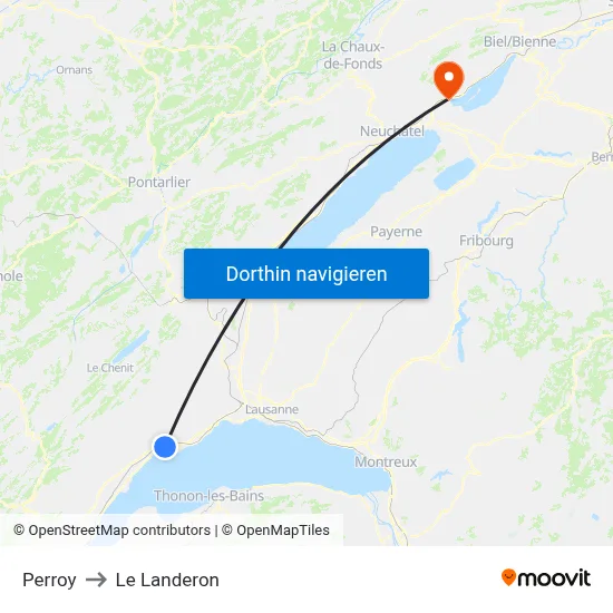 Perroy to Le Landeron map