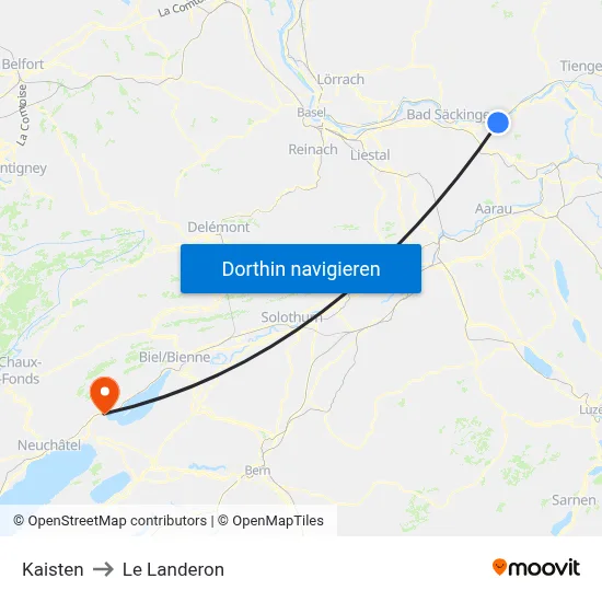 Kaisten to Le Landeron map