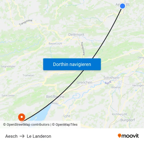 Aesch to Le Landeron map