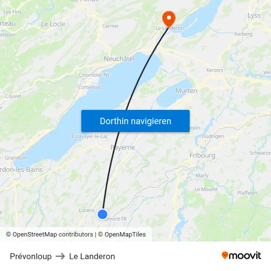 Prévonloup to Le Landeron map