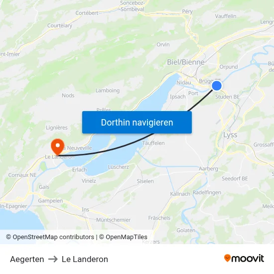 Aegerten to Le Landeron map