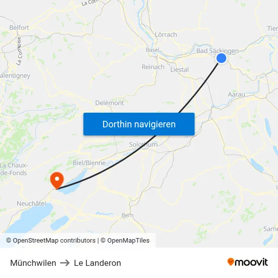 Münchwilen to Le Landeron map