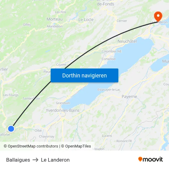 Ballaigues to Le Landeron map