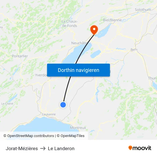 Jorat-Mézières to Le Landeron map