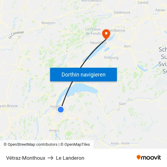 Vétraz-Monthoux to Le Landeron map