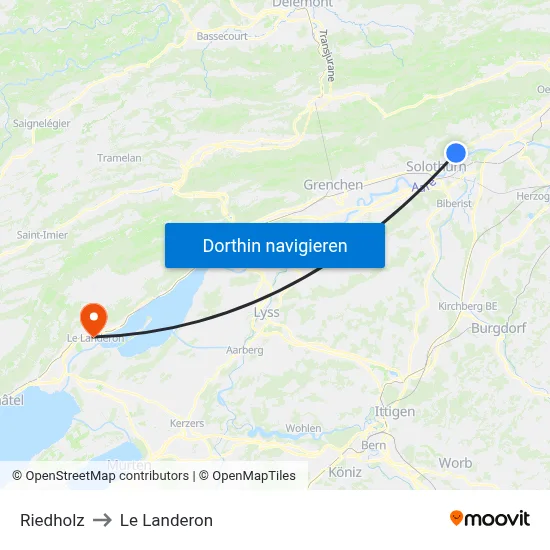 Riedholz to Le Landeron map