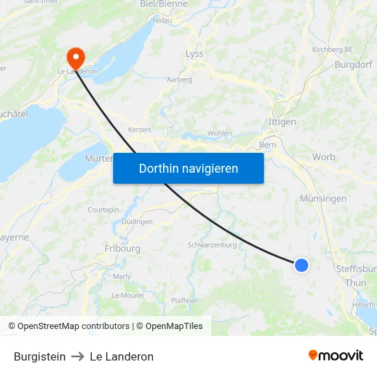 Burgistein to Le Landeron map