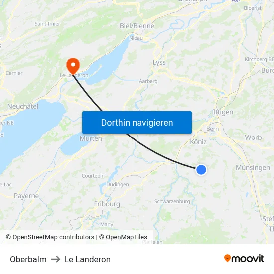 Oberbalm to Le Landeron map
