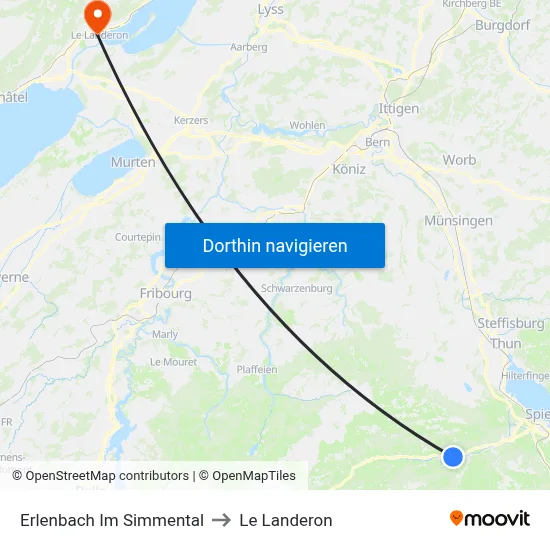 Erlenbach Im Simmental to Le Landeron map