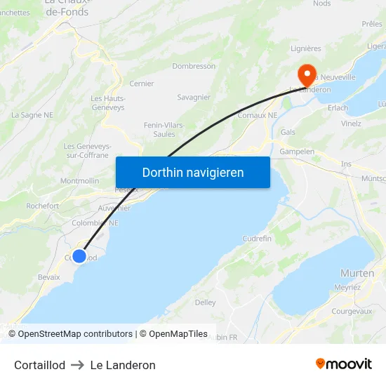 Cortaillod to Le Landeron map