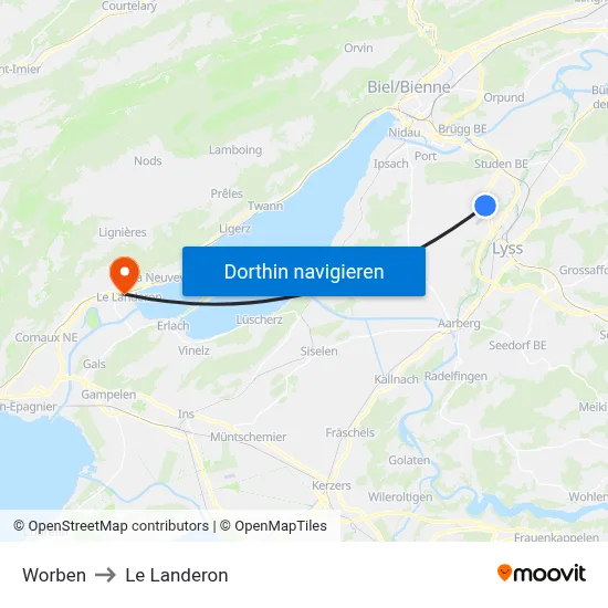 Worben to Le Landeron map