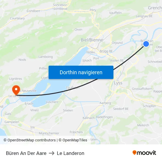 Büren An Der Aare to Le Landeron map