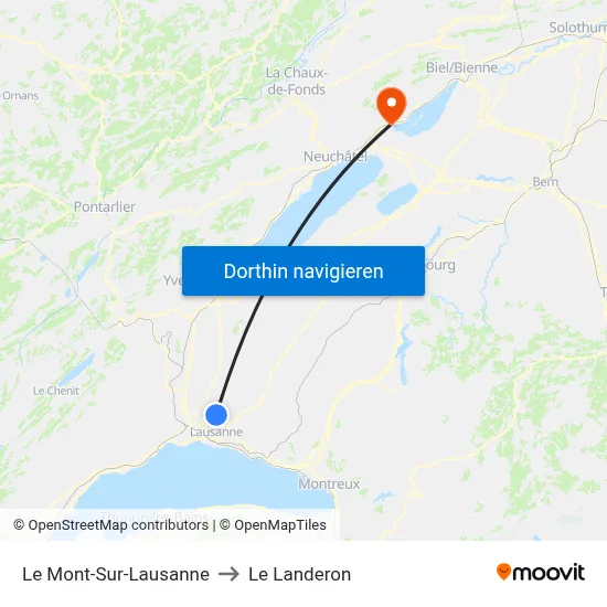 Le Mont-Sur-Lausanne to Le Landeron map