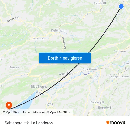 Seltisberg to Le Landeron map