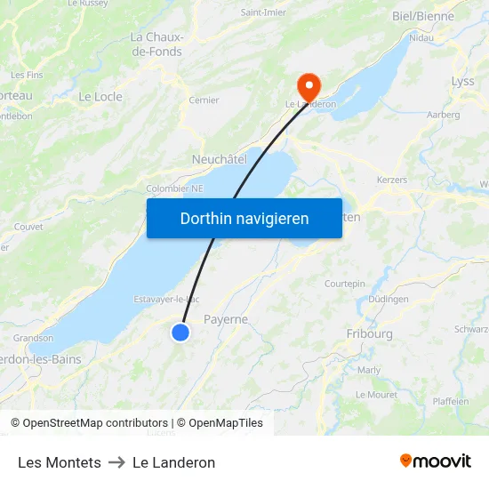 Les Montets to Le Landeron map