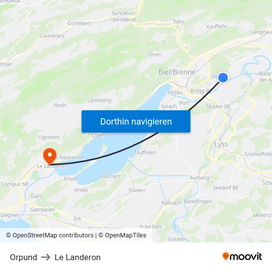 Orpund to Le Landeron map